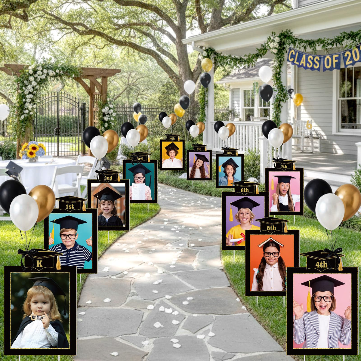 LemonSecret complete graduation kit supports a memorable party backdrop.