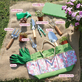 LeMotech ten-in-one garden kit includes essentials for planting, weeding, and pruning