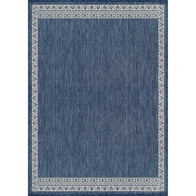 Lena Rug blue bordered pattern adds visual interest and handles high-traffic spaces.