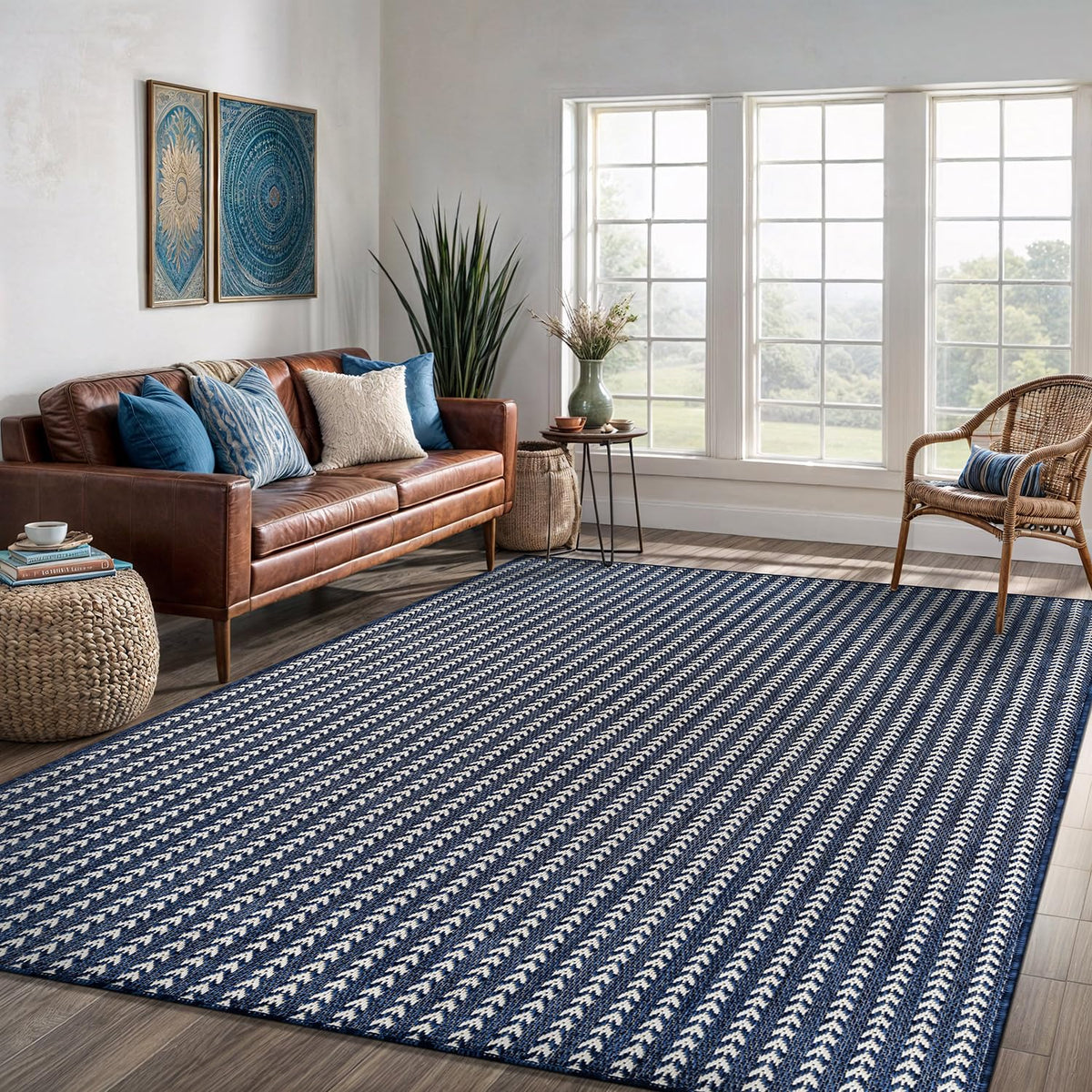 Lena Rug striped pattern adds a modern touch to verandas.