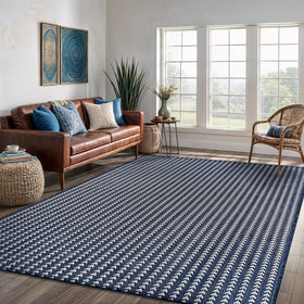 Lena Rug striped pattern adds a modern touch to verandas.