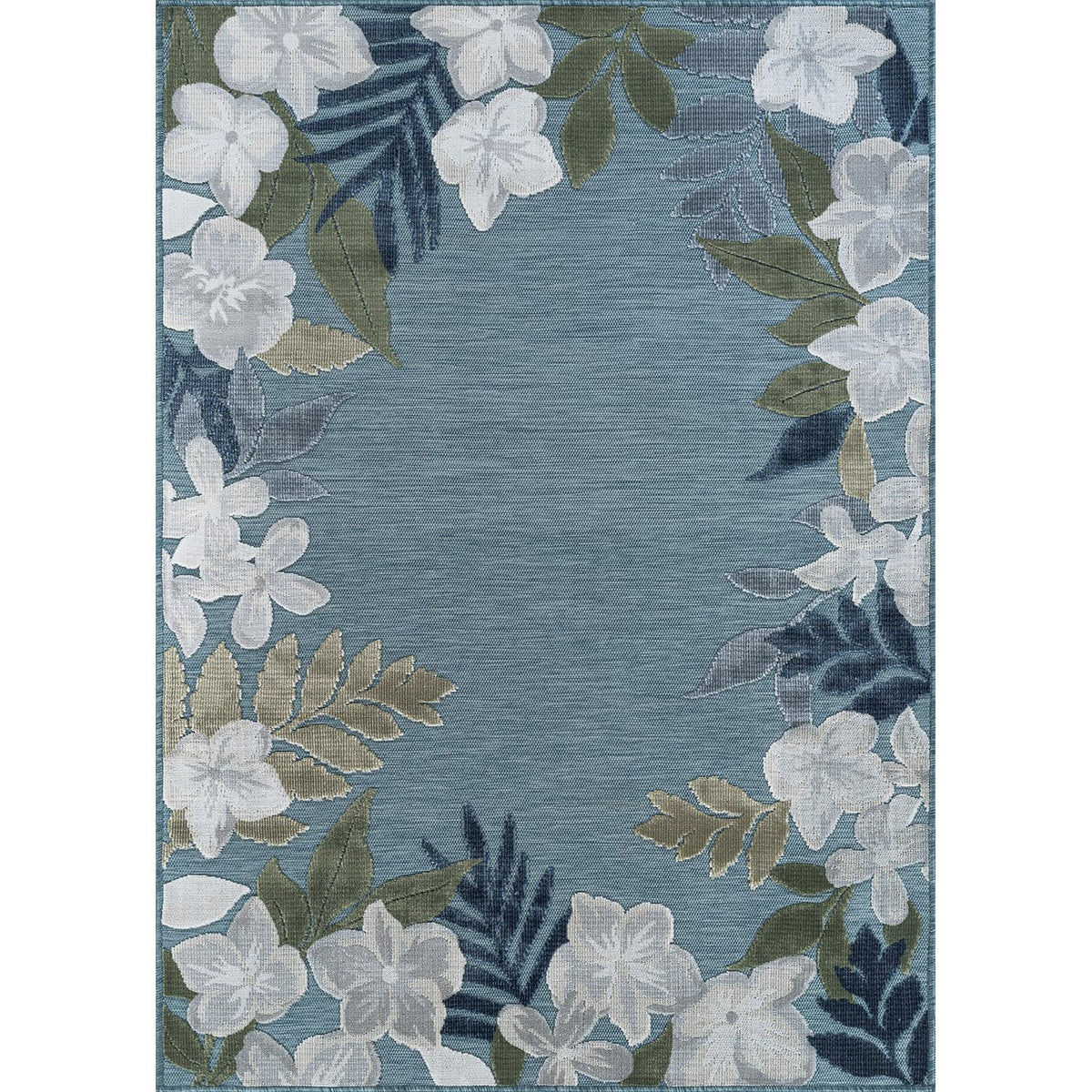 Lena Rug floral border aqua detail showing vibrant border design
