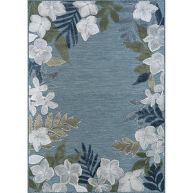 Lena Rug floral border aqua detail showing vibrant border design