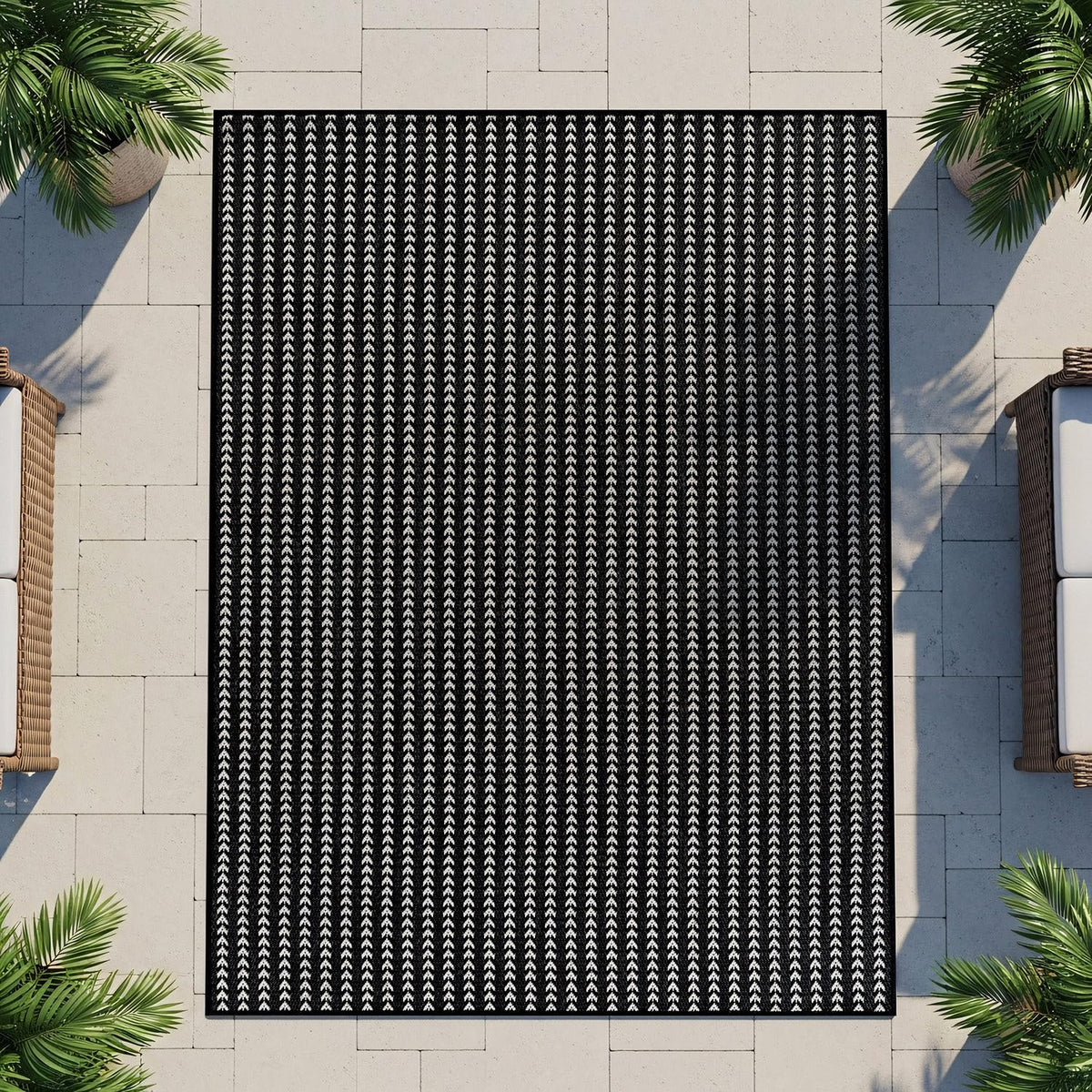 Lena Rug 8x10 striped black rug elevates entrances.