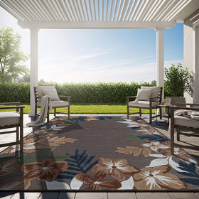 Lena Rug outdoor 5x7 brown-border floral rug for patio settings