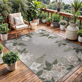 Lena Rug outdoor rug 5x7 with green border floral for patios.