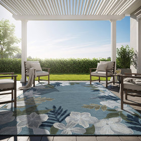 Lena Rug outdoor rug 9x12 aqua border suitable for patios and easy cleanup