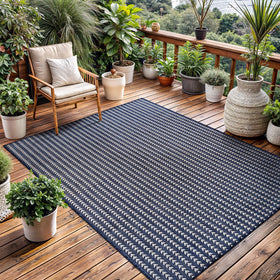 Lena Rug 9x12 navy patio rug perfect under furniture on decks.