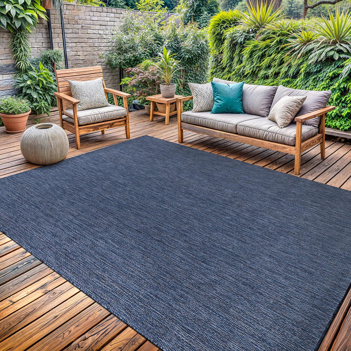 Lena Rug porch deck setup in azure blue enhances curb appeal.