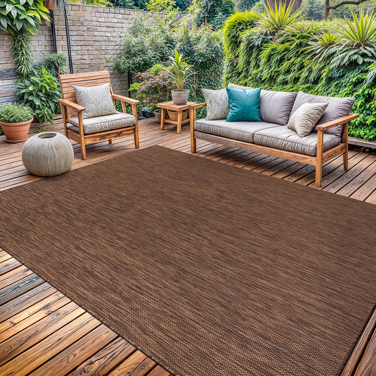 Lena Rug 5x7 gold brown close-up weave for indoor outdoor durability