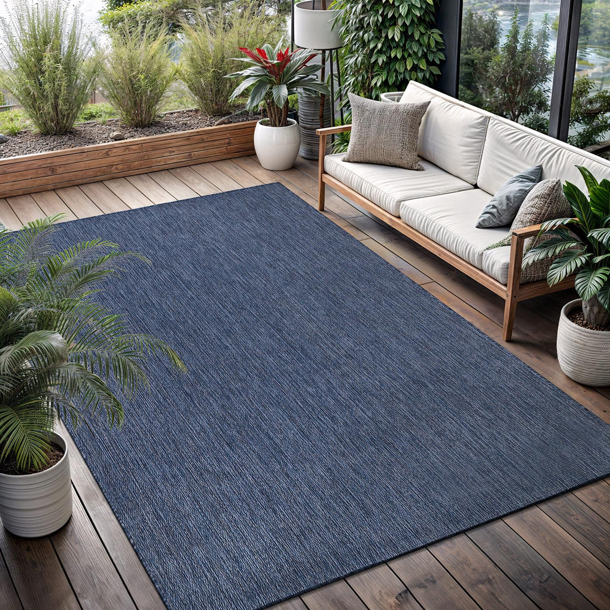 Lena Rug Azure Blue terrace rug offers resilient performance in busy outdoor areas