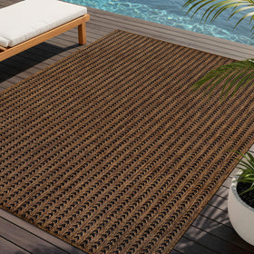 Lena Rug 5x7 striped gold outdoor rug, easy clean after outdoor entertaining.