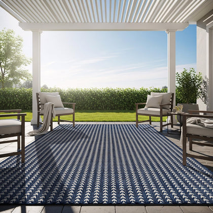 Lena Rug Washable Outdoor Rug 6x9 Navy Stripe for easy patio cleaning