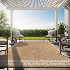 Lena Rug 8x10 bordered-pattern outdoor rug enhances patio style and comfort.