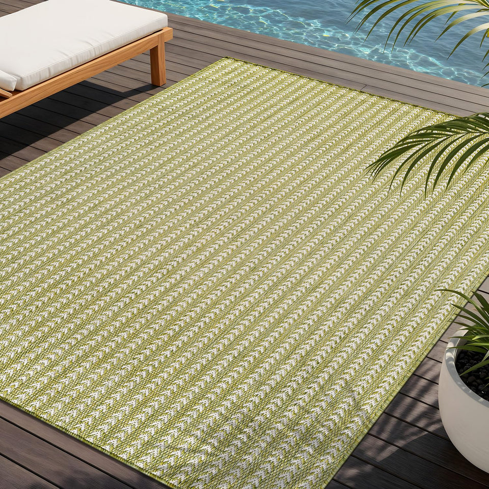 Lena Rug 5x7 olive washable outdoor rug for easy patio setup.
