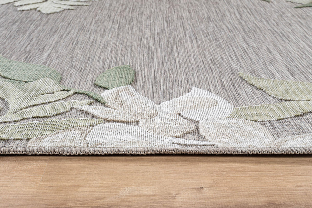 Lena Rug waterproof, UV-resistant polypropylene for sunlit spaces.