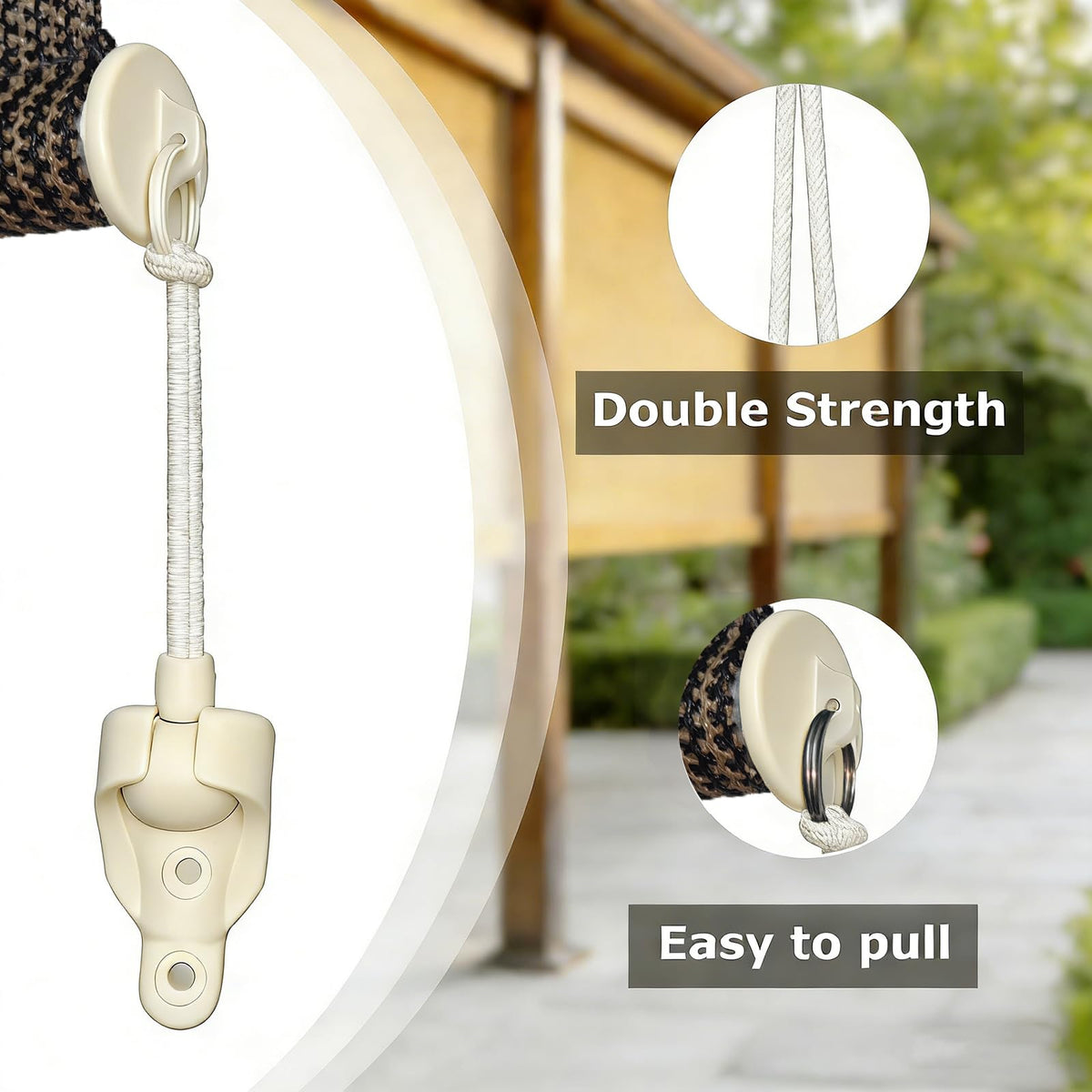 Lenareli end cap pull rings for quick, tool-free installation on outdoor blinds