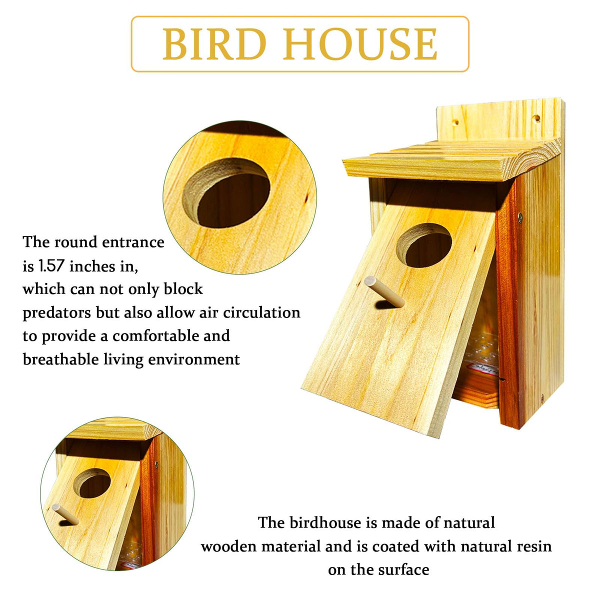 LENEDI Bird House weatherproof coating protects exterior in rain and sun.