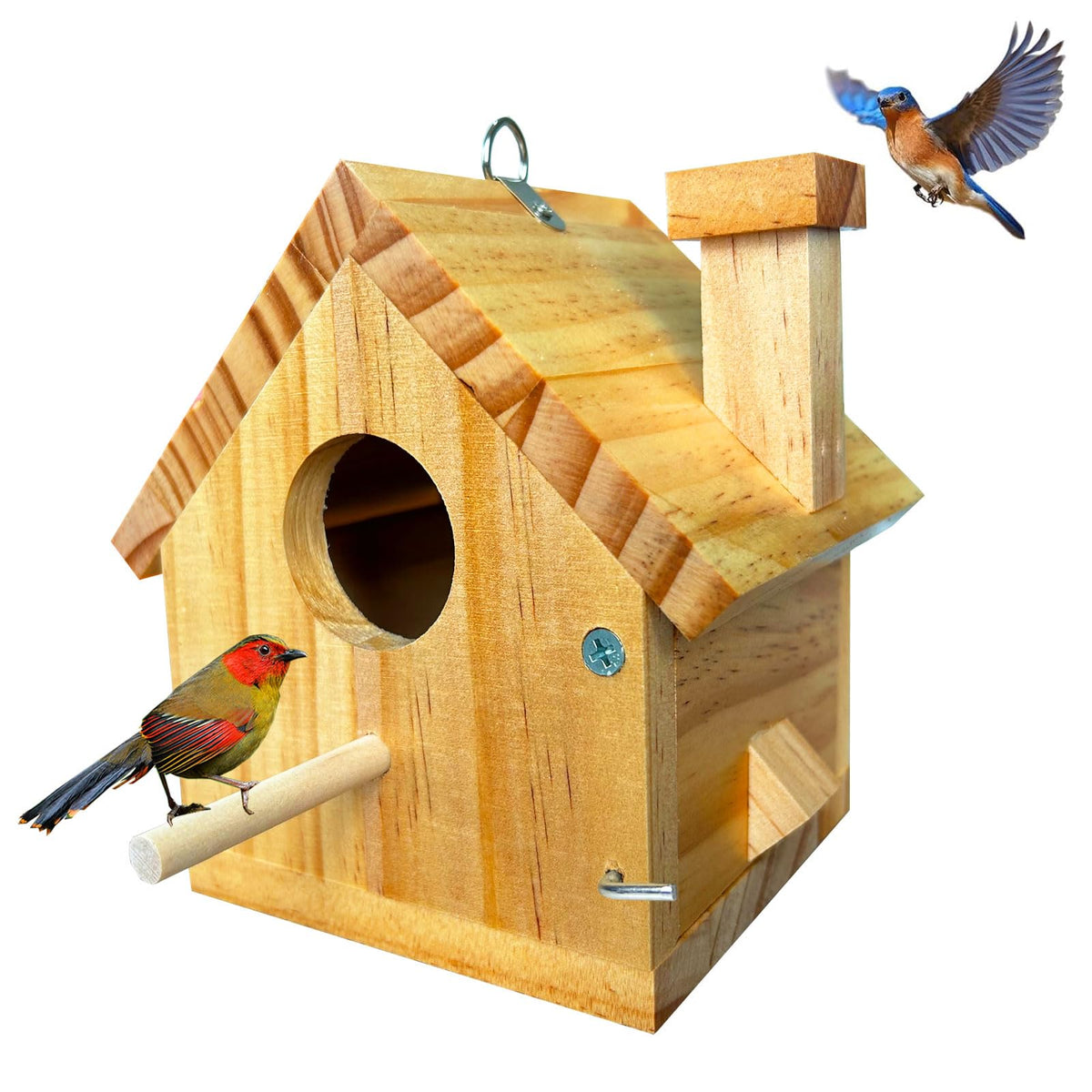 LENEDI birdhouse in natural wood for outdoors, rustic charm and shelter