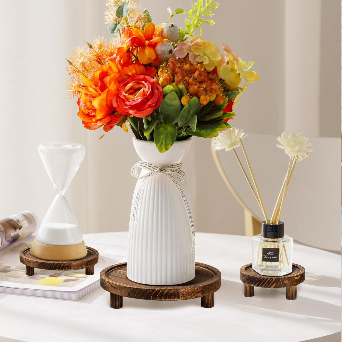 Lengba rustic candle display creates a warm focal point for surfaces.