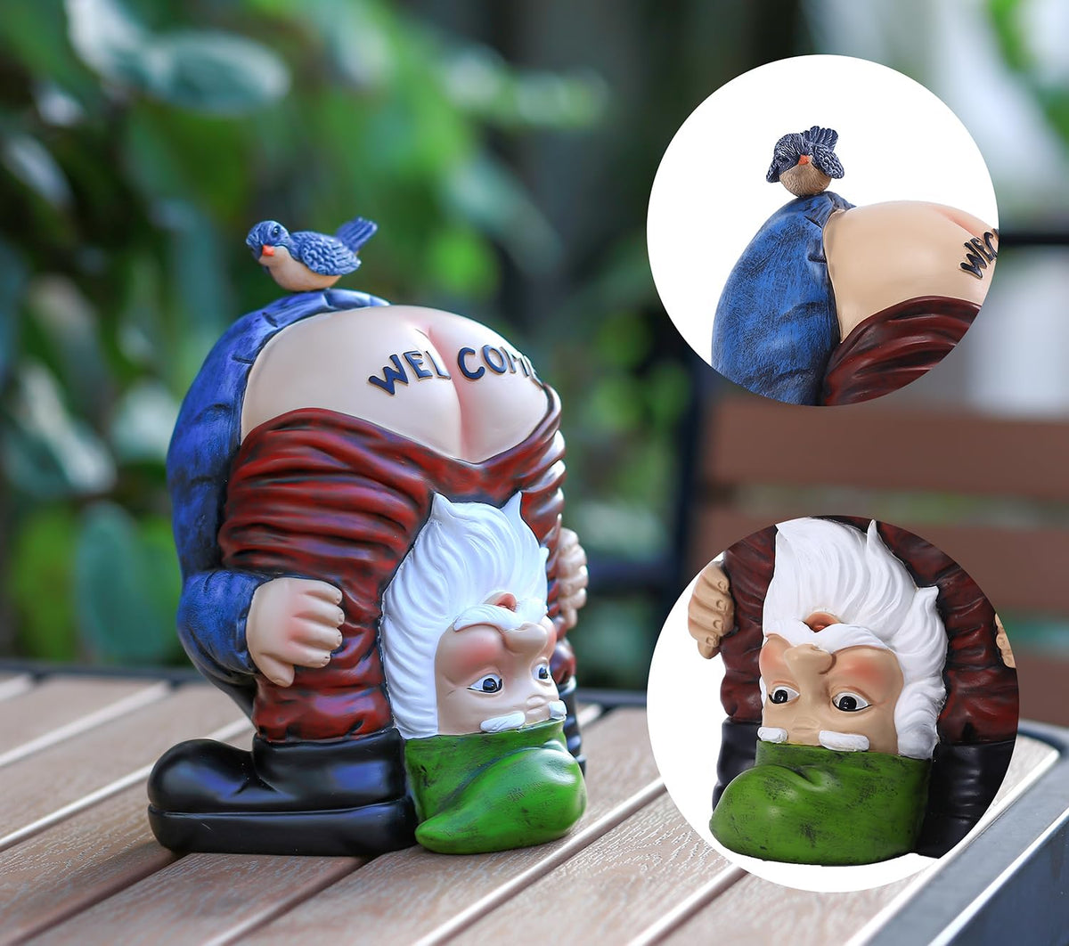 LENHINOR patio gnome decor adds whimsy in sunny garden spaces.