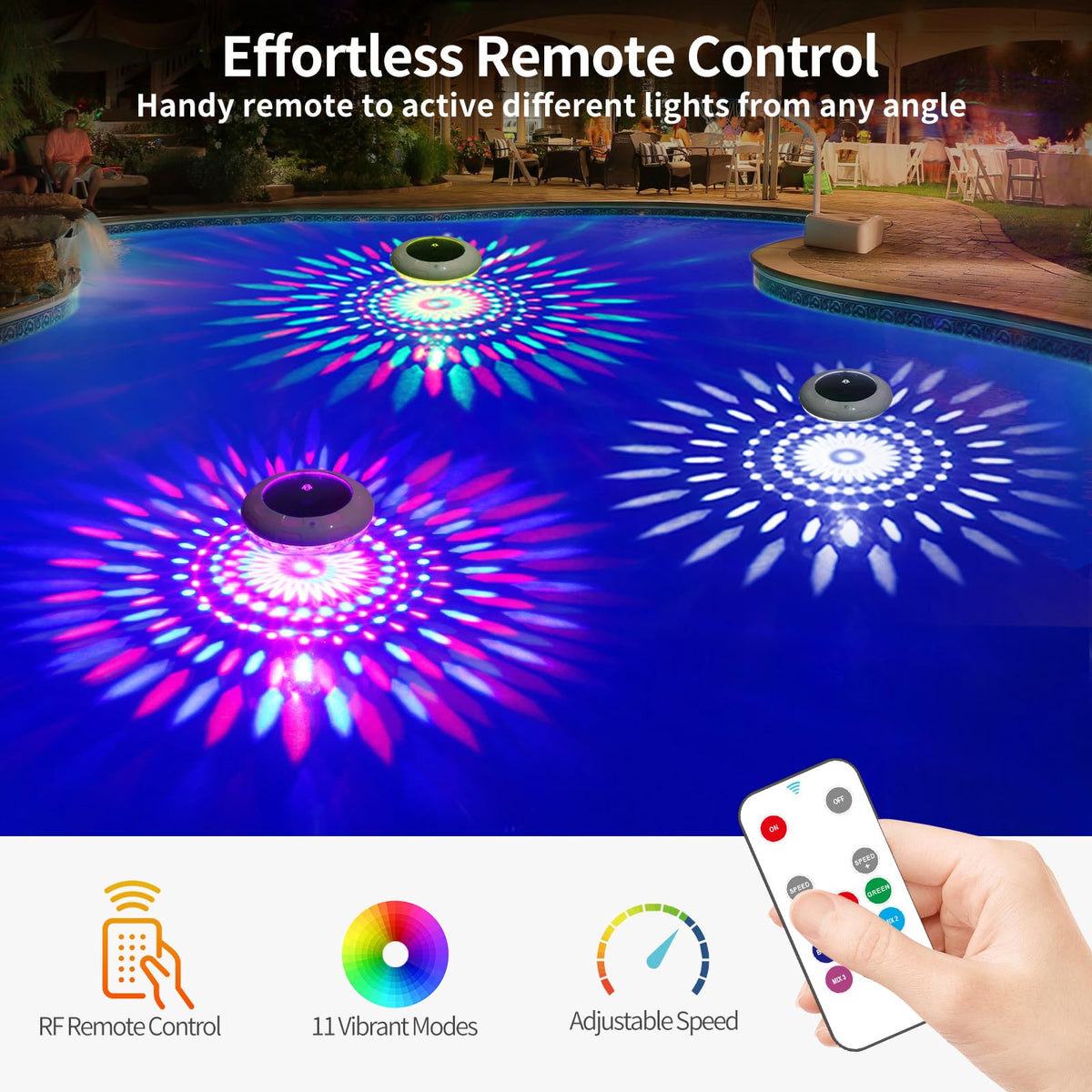 LENONE solar powered pool lights auto-recharge in daylight for hours of glow