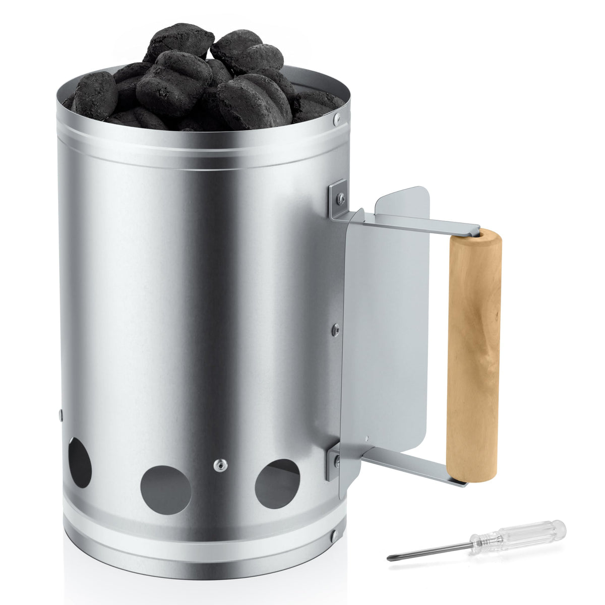Leonyo Charcoal Chimney Starter with 106x65-inch capacity for quick, even lighting in outdoor grills.