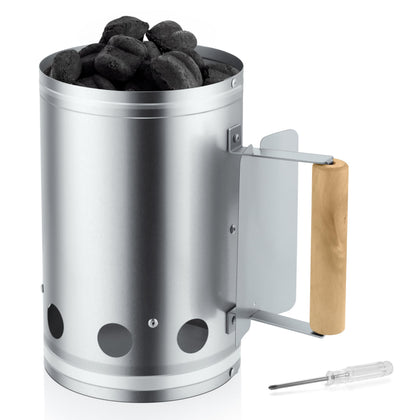 Leonyo Charcoal Chimney Starter with 106x65-inch capacity for quick, even lighting in outdoor grills.