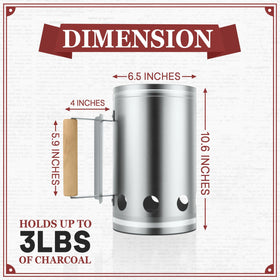 Leonyo Charcoal Chimney Starter showcasing 1.2-inch base holes for efficient airflow.