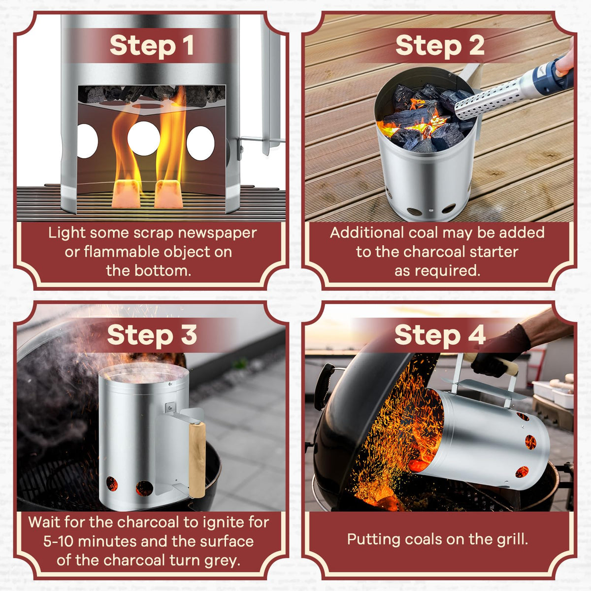 Leonyo Charcoal Chimney Starter ready for outdoor grilling and camping use.