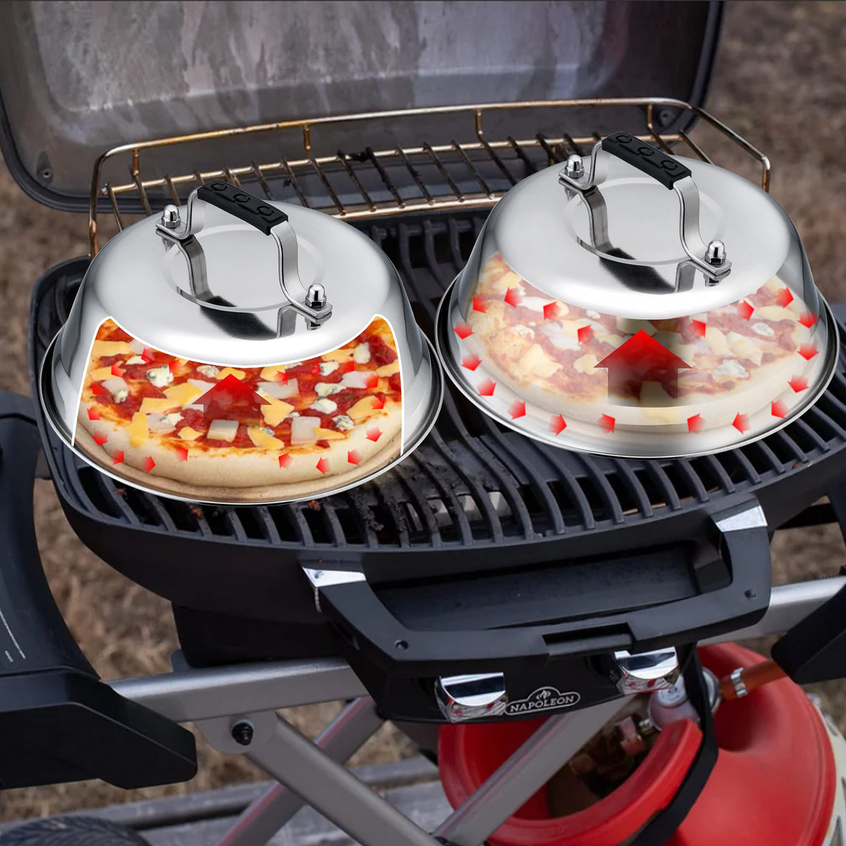 Leonyo domes fit griddles and flat tops for indoor or outdoor cooking.