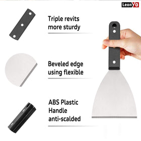 Leonyo slant-edge griddle scraper designed to reach corners with ease