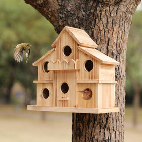 LEOSYY outdoor bird house with feeder attracts bluebirds and other garden birds