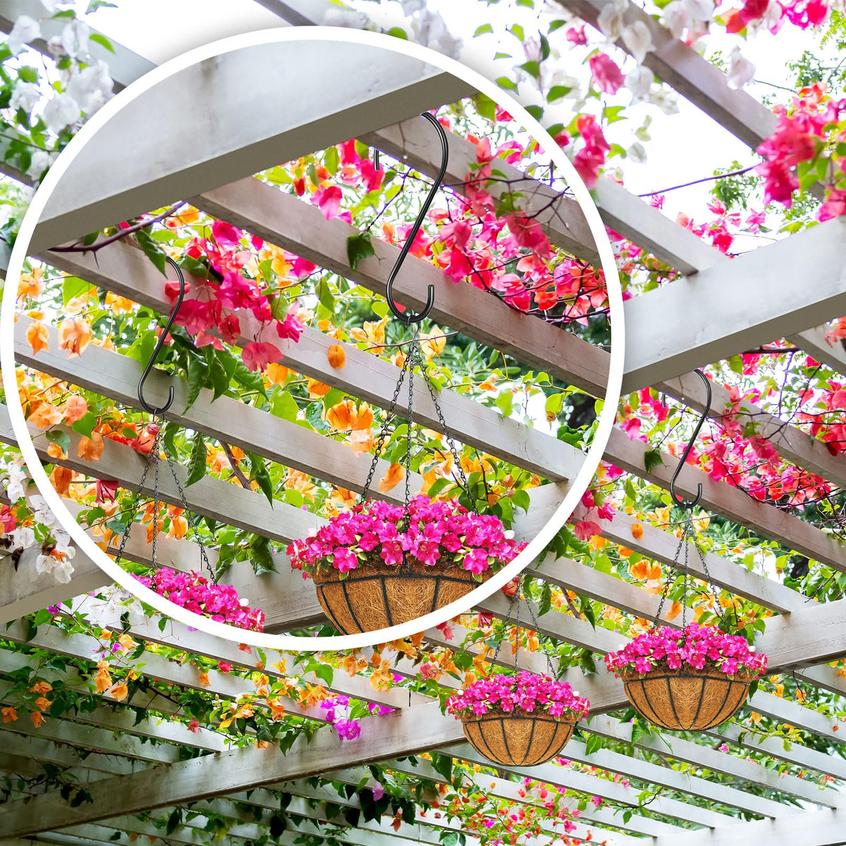 Leriton 12-inch S-hooks for lanterns and wind chimes on a tree