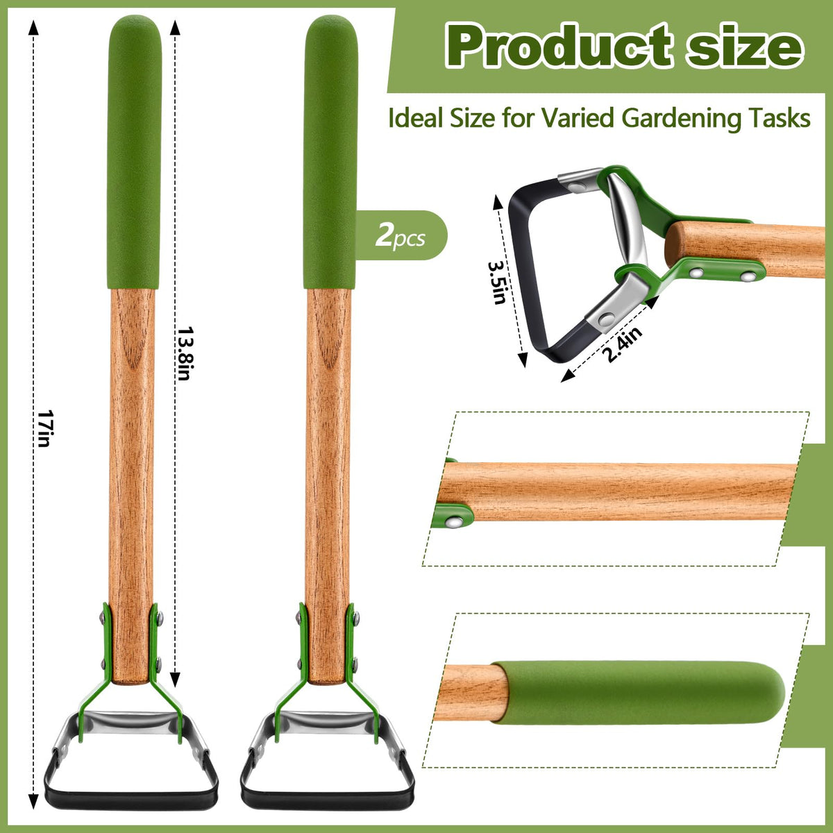 Leriton wooden-handle scuffle-hoe closeup shows sturdy craftsmanship and comfortable grip.