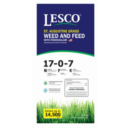 Lesco 50 lb St. Augustine weed and feed bag for lawn weed control and slow-release feeding