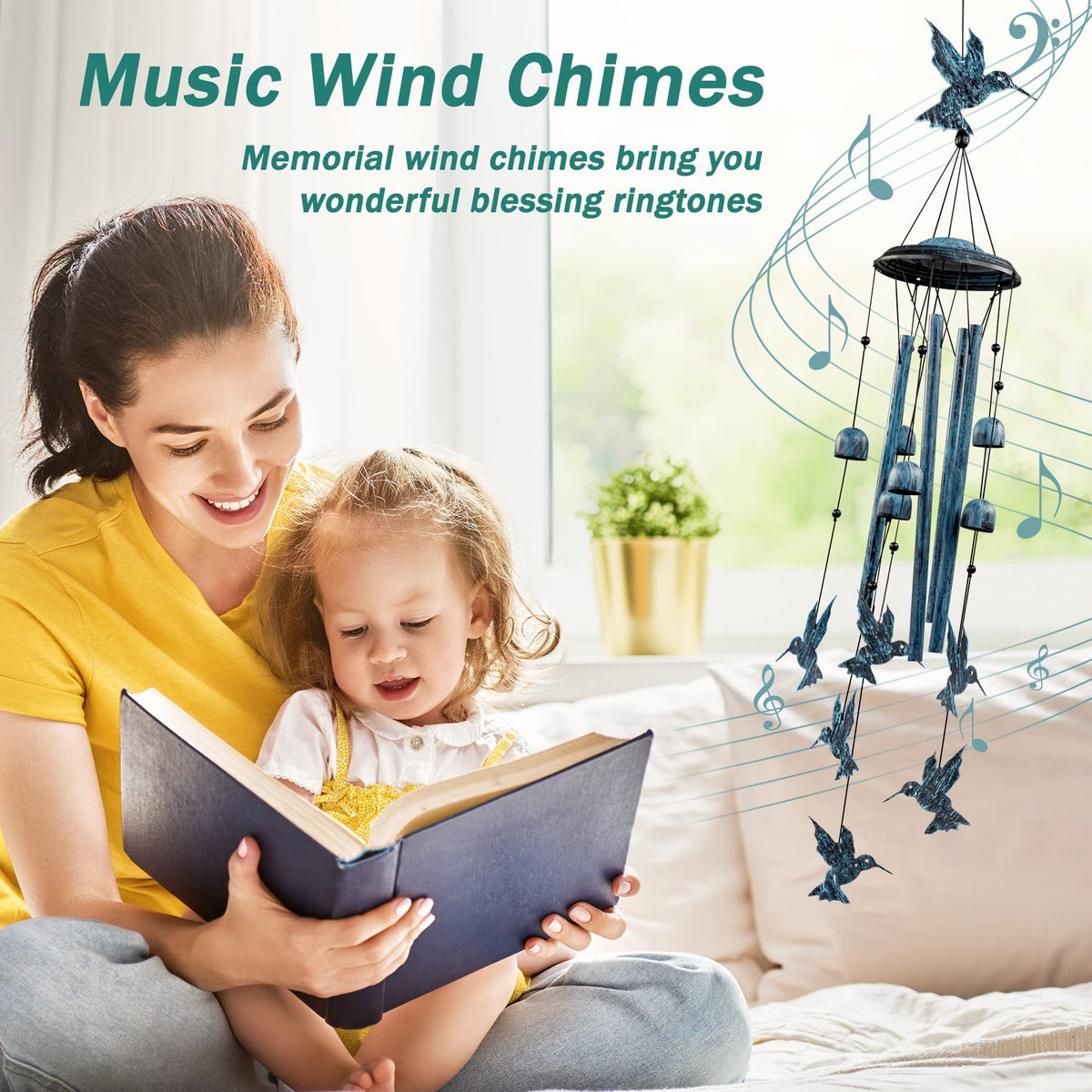 LESES hummingbird wind chimes close-up of six bells delivering soothing tones