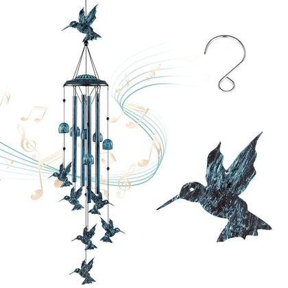 LESES hummingbird wind chimes outdoor with four tubes for backyard ambiance