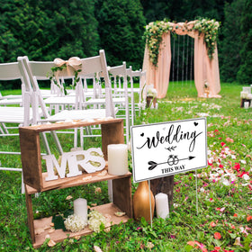 Lesnala double-sided wedding sign features elegant rings and leaves.