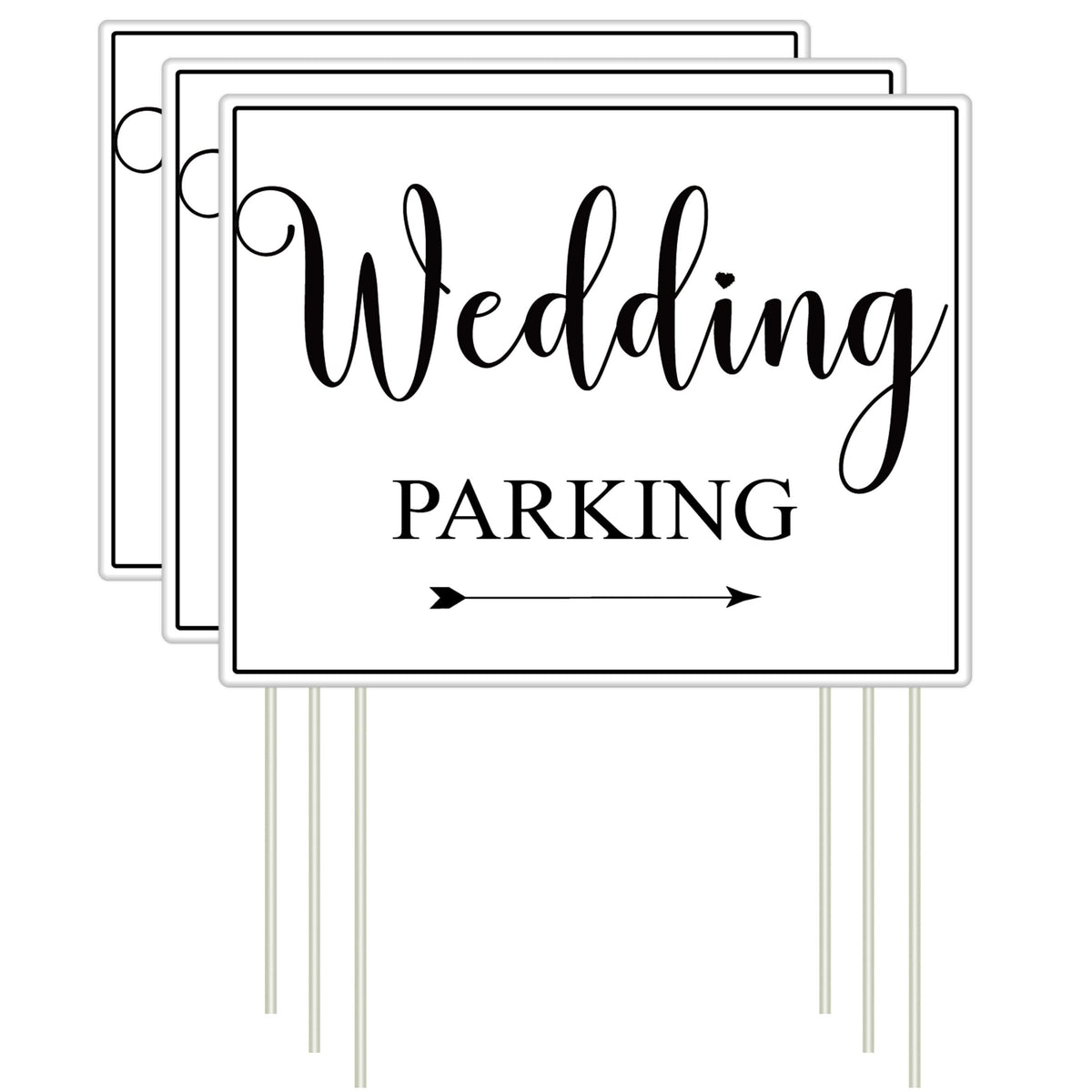 Lesnala wedding parking signs with double-sided arrows and stakes guide guests to parking.