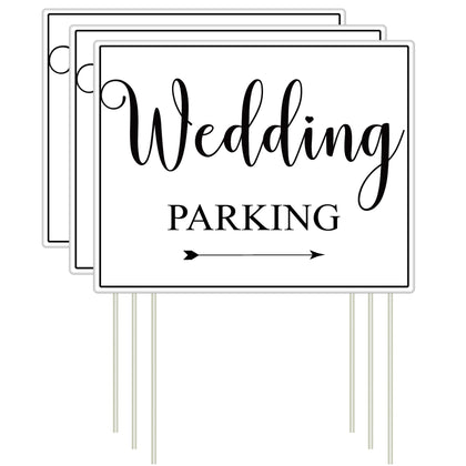 Lesnala wedding parking signs with double-sided arrows and stakes guide guests to parking.