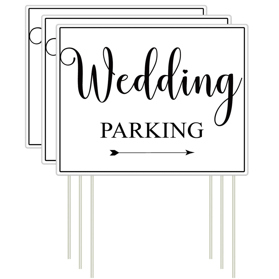 Lesnala wedding parking signs with double-sided arrows and stakes guide guests to parking.
