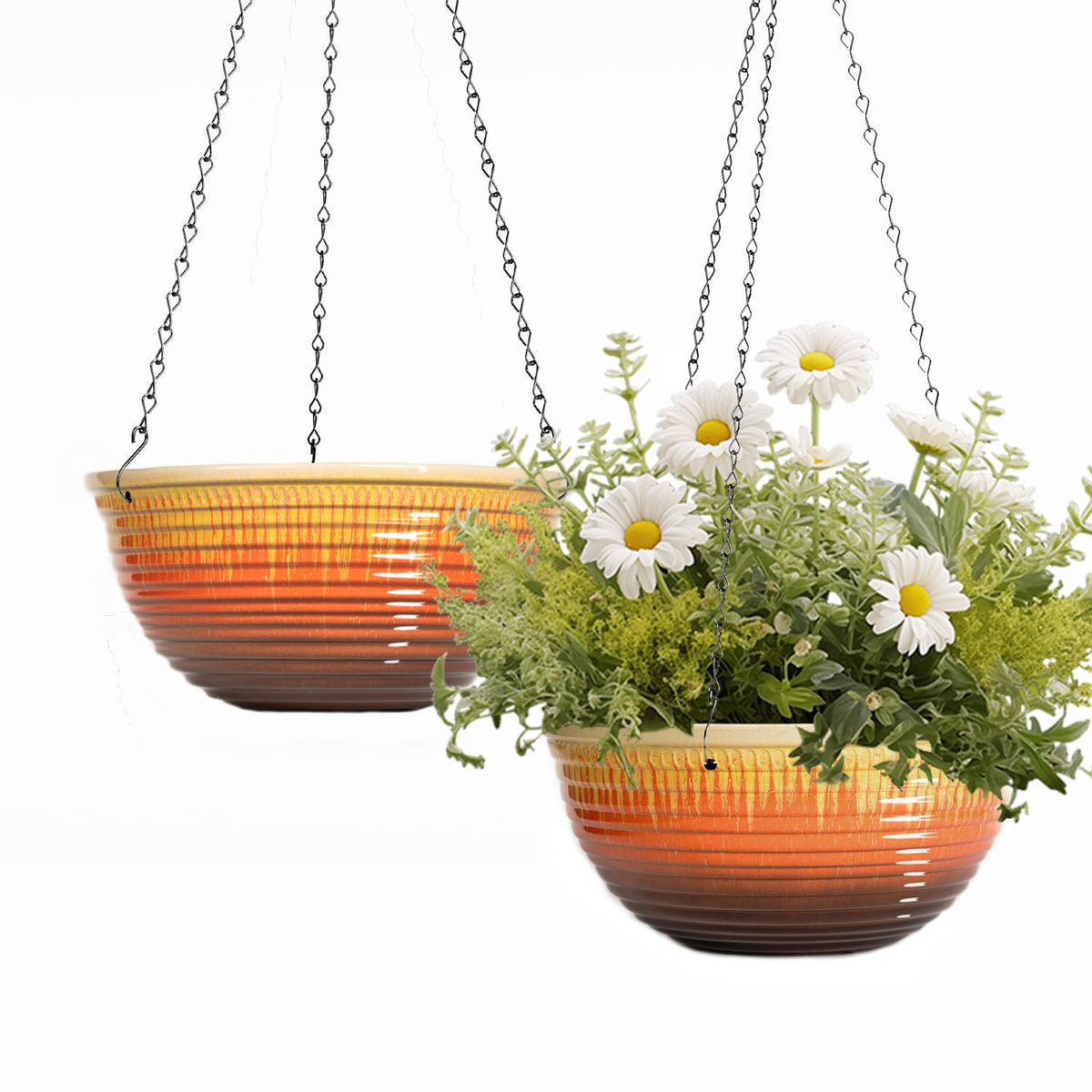 LESOASIS 10-inch hanging planter with orange glaze brightens indoor spaces