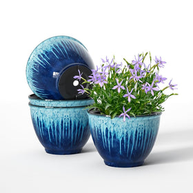 LESOASIS 8-inch blue glaze pot front view for stylish indoor planting