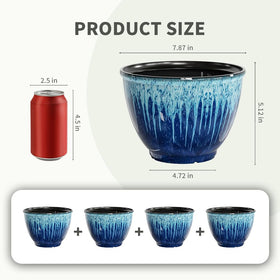 LESOASIS 8-inch blue glaze pot side view for herbs on a windowsill