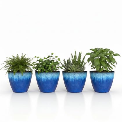LESOASIS 8-inch pot with drainage holes in blue glaze for healthy indoor plants.
