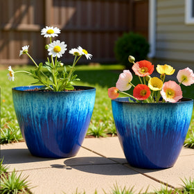 LESOASIS four-pack blue glaze planters for stylish small-space decorating.