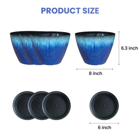 LESOASIS glazed planter in blue glaze adds modern flair to desks and shelves.