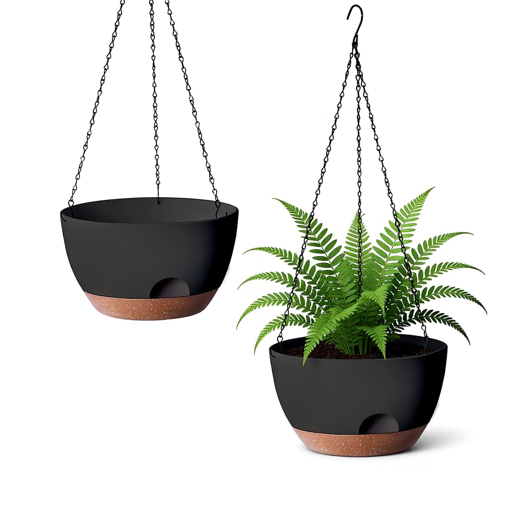 LESOASIS Hanging Planter 10-inch self-watering keeps plants hydrated with ease.
