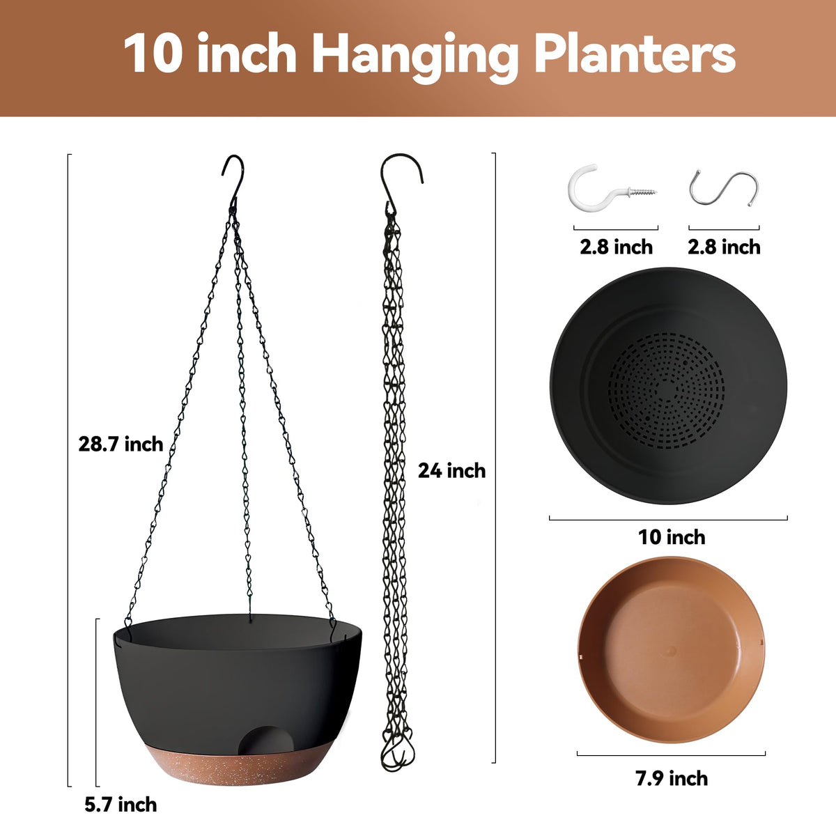 LESOASIS Hanging Planter Removable Water Tray stores extra moisture for days away.